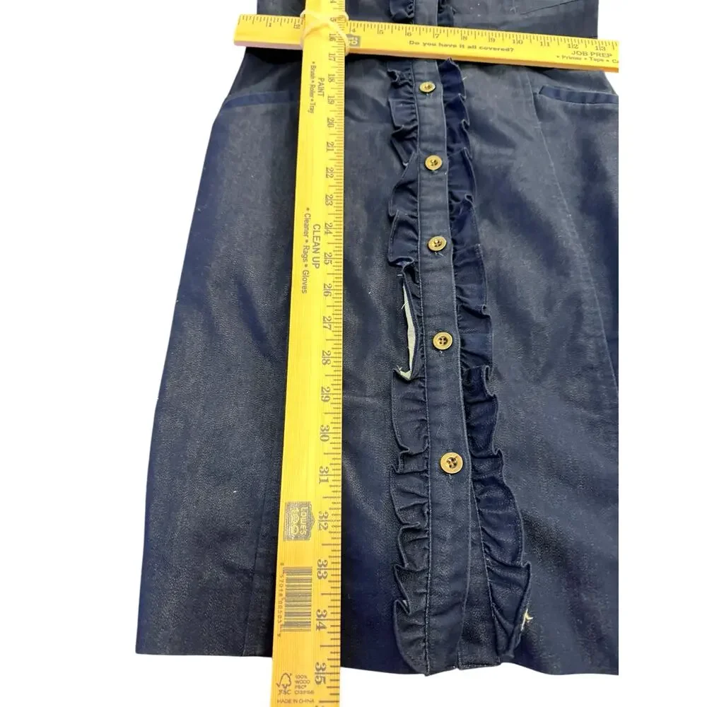 New York & Company Womens Dress XS Blue Denim Style Button Up Cap Sleeve Collar